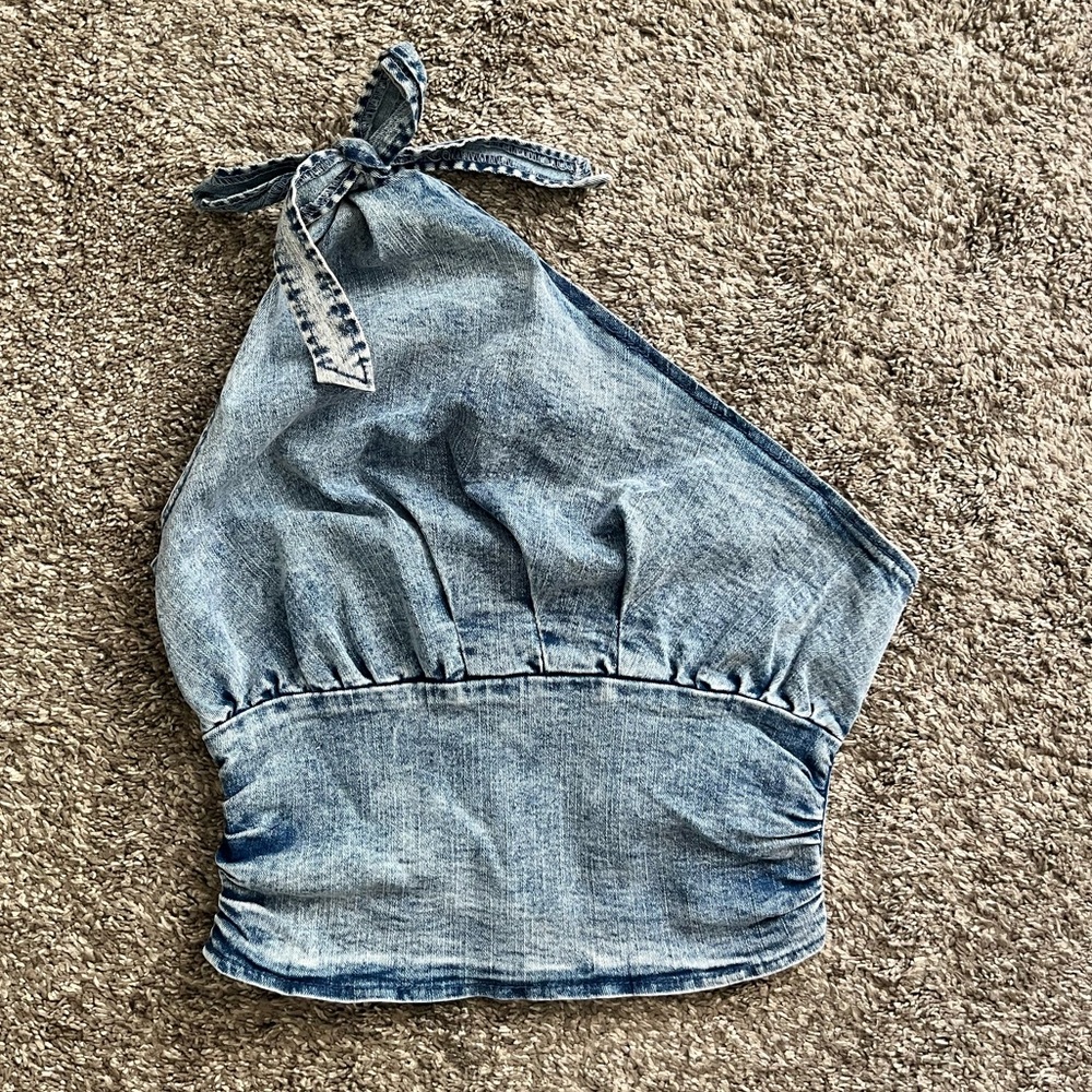 Stretchy jean crop top